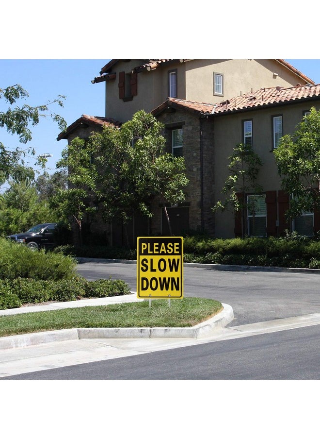 Double Sided Aluminum Please Slow Down Sign Reflective Metal Sign With Stakes, Sign Measures 11.8