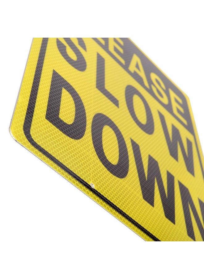 Double Sided Aluminum Please Slow Down Sign Reflective Metal Sign With Stakes, Sign Measures 11.8