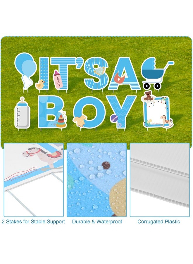 11 Pieces It’S A Boy Blue Yard Signs With Stakes Includes Letters, Ballon, Baby Bottle, Baby Pacifier Sign For Outdoor Decoration, Gender Reveal Baby Shower, Party Decoration