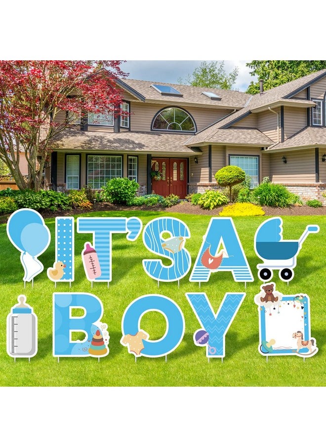 11 Pieces It’S A Boy Blue Yard Signs With Stakes Includes Letters, Ballon, Baby Bottle, Baby Pacifier Sign For Outdoor Decoration, Gender Reveal Baby Shower, Party Decoration