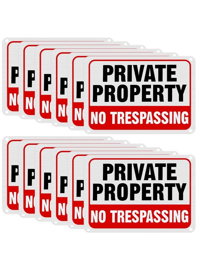 12 Pcs No Trespassing Signs Private Property Metal Reflective Aluminum No Trespassing Sign Weatherproof Warning Signs For Property Security Outdoor Yard Home, 7 X 10 Inch (Red, Black, White)