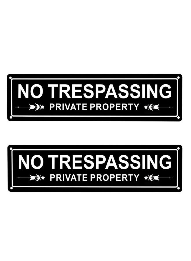 2 Pack Private Property No Trespassing Metal Sign For House Door Or Fence, Aluminum, 11.8 X 3.1 Inches, Black