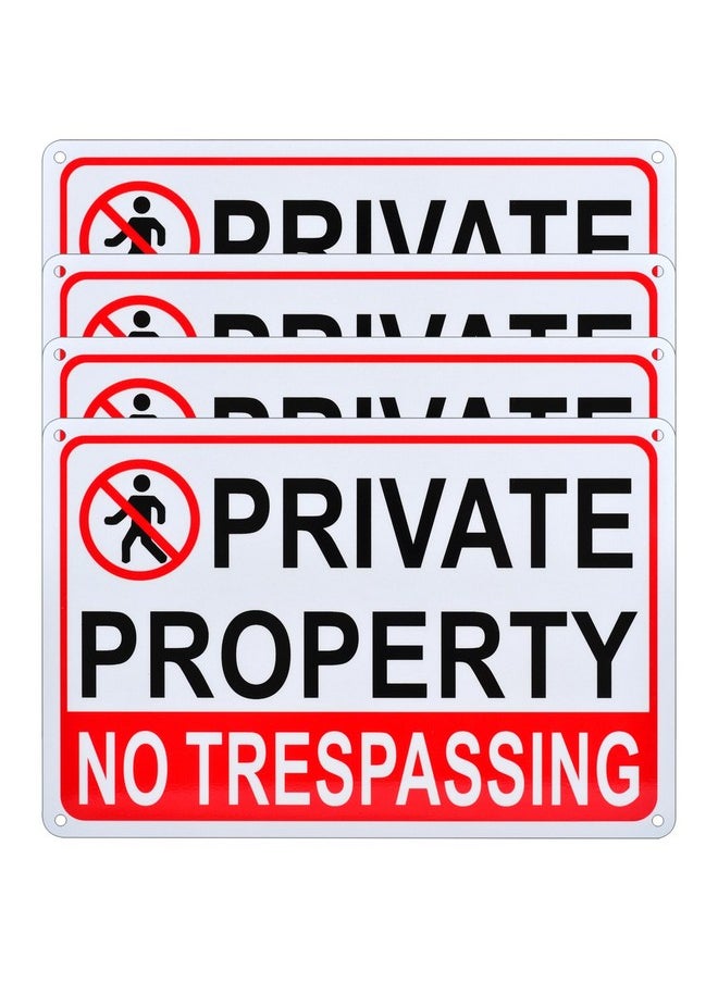 4 Pack Private Property No Trespassing Yard Sign, Aluminum, 11 3/4