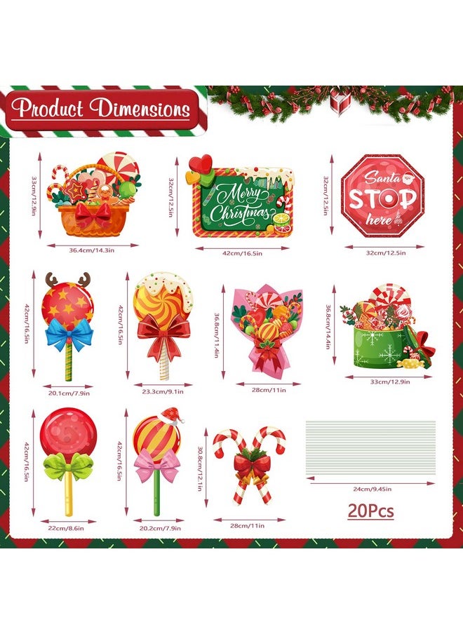 10 Pcs Candy Christmas Yard Signs Santa Stop Here Yard Decorations Outdoor Lollipop Christmas Garden Signs With Stakes Winter Holiday Pathway Lawn Decorations Merry Xmas Decor Supplies