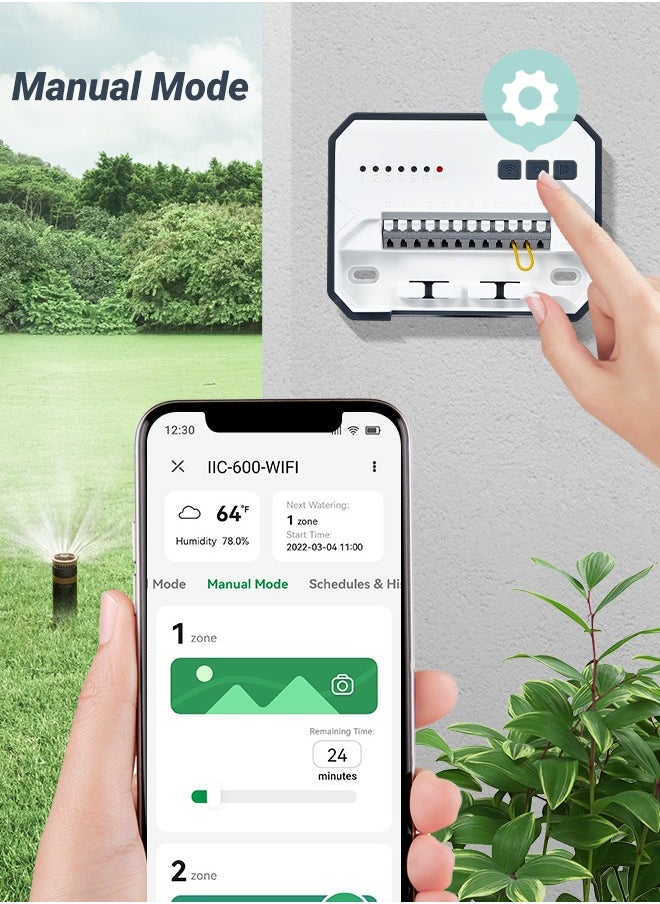 INKBIRD Smart Sprinkler Controller IIC-600-WIFI 6 Zones Auto Irrigation Controller with Wi-Fi Control Supports Rain Skip Seasonal Adjustment Manual Mode