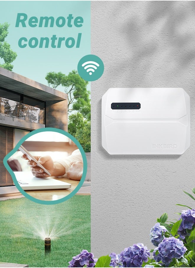 INKBIRD Smart Sprinkler Controller IIC-600-WIFI 6 Zones Auto Irrigation Controller with Wi-Fi Control Supports Rain Skip Seasonal Adjustment Manual Mode