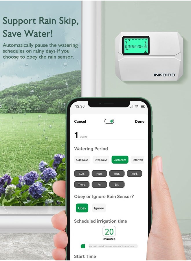 INKBIRD Wi-Fi Smart Sprinkler Controller IIC-800-WiFi 8 Zones Indoor/Outdoor Irrigation Timer Free App Monitoring Supports Manual Mode Rain Skip Seasonal Adjustment