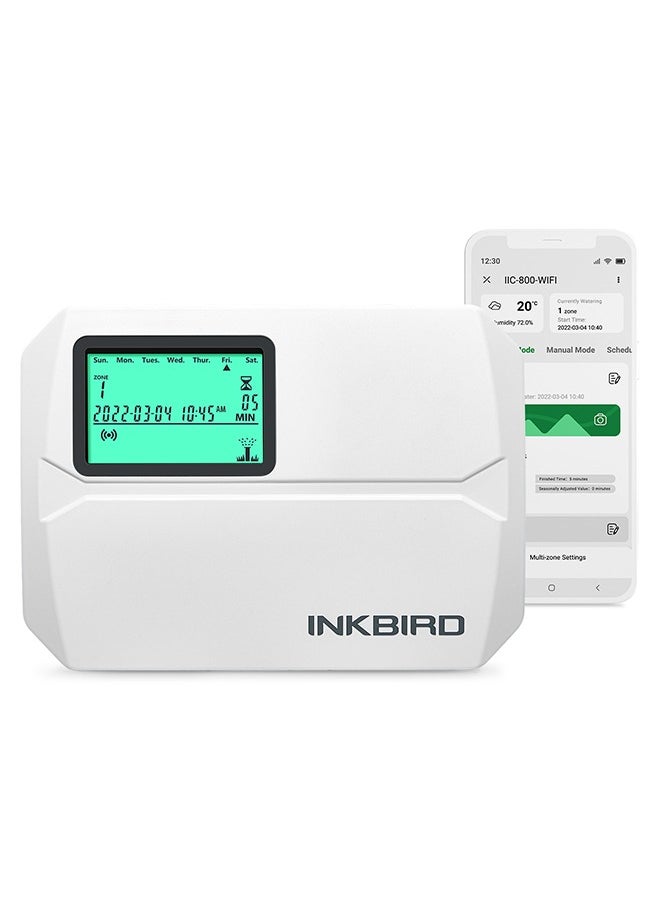 INKBIRD Wi-Fi Smart Sprinkler Controller IIC-800-WiFi 8 Zones Indoor/Outdoor Irrigation Timer Free App Monitoring Supports Manual Mode Rain Skip Seasonal Adjustment