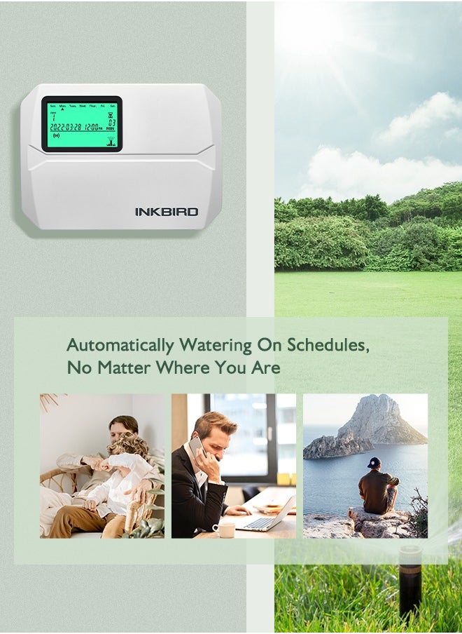 INKBIRD Wi-Fi Smart Sprinkler Controller IIC-800-WiFi 8 Zones Indoor/Outdoor Irrigation Timer Free App Monitoring Supports Manual Mode Rain Skip Seasonal Adjustment