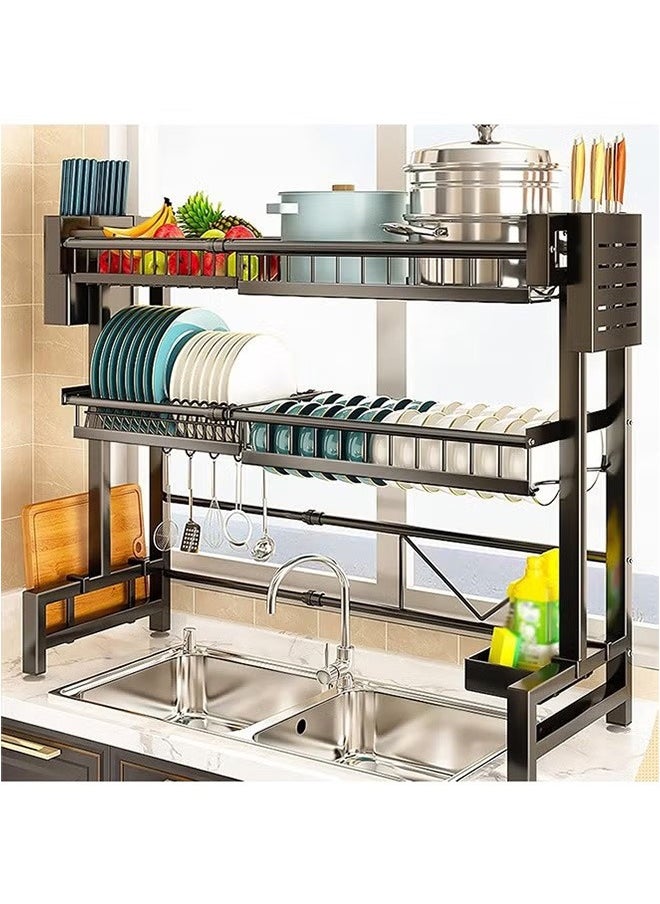 2-Layer Kitchen Sink Organizer, Carbon Steel Kitchen Counter Organizer Storage, Black