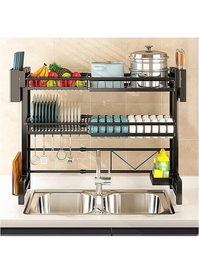 2-Layer Kitchen Sink Organizer, Carbon Steel Kitchen Counter Organizer Storage, Black