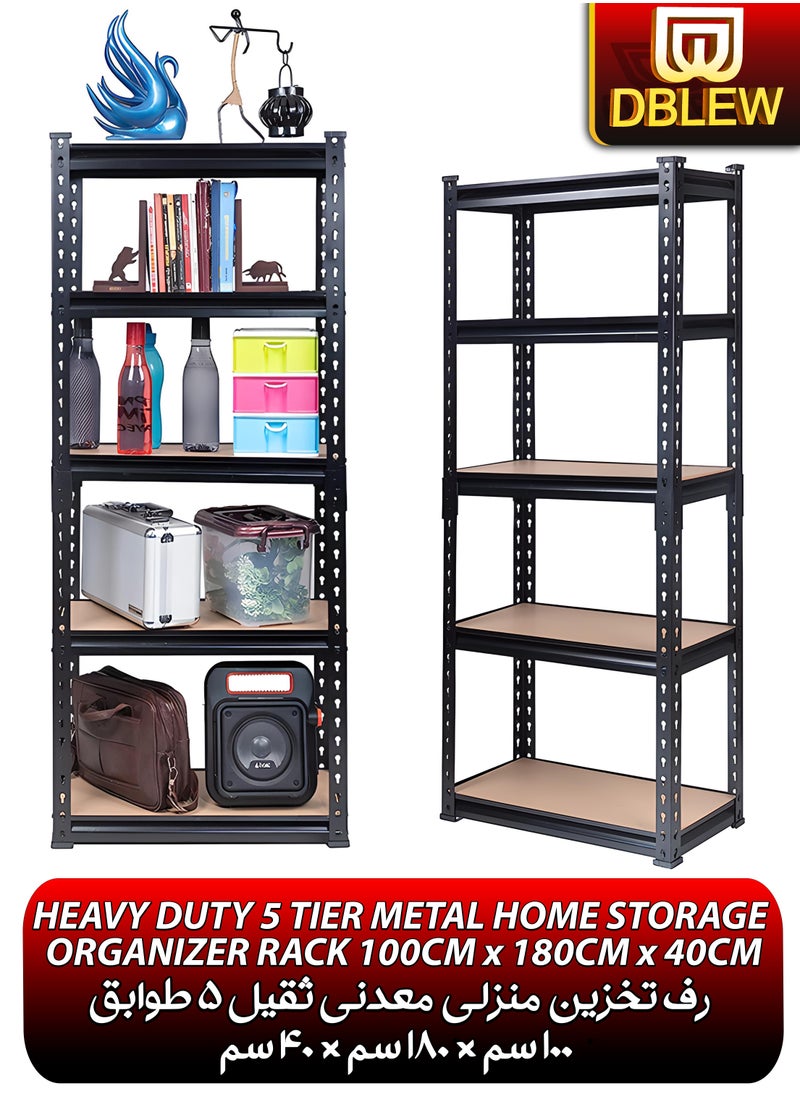 Adjustable 5 Layer Rack Shelf Metal Compartment Heavy Duty 5 Tier Shelving Unit Storage Organiser Boltless Utility Display Shelves Tool and Equipment Shelf For Garage Home Office Kitchen Dishes Toilet Bathroom Warehouse With Rubber Hammer 100x180x40cm