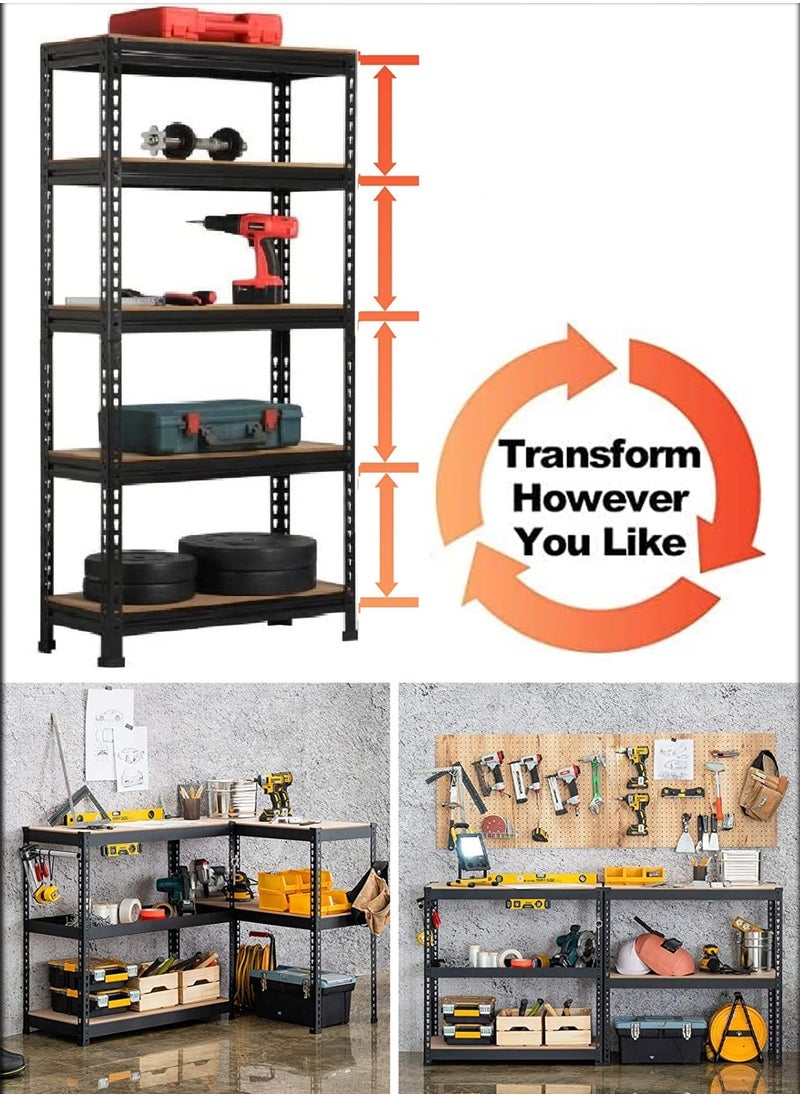 Adjustable 5 Layer Rack Shelf Metal Compartment Heavy Duty 5 Tier Shelving Unit Storage Organiser Boltless Utility Display Shelves Tool and Equipment Shelf For Garage Home Office Kitchen Dishes Toilet Bathroom Warehouse With Rubber Hammer 100x180x40cm