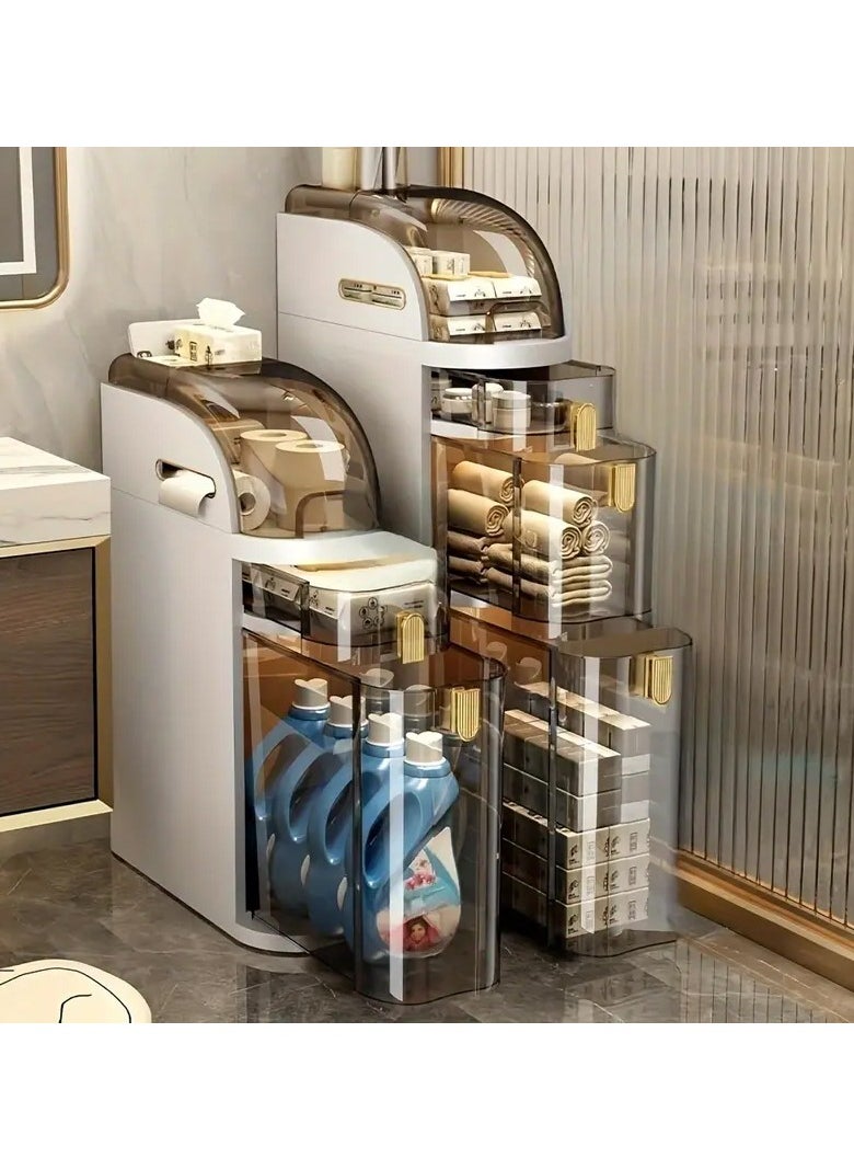 Freestanding Plastic Closet Organizer System with Drawers - Multi-Functional Narrow Slot Storage Cabinet - Mobile Multi-Layer Storage Unit with Visible Windows for Bathroom, Kitchen, Bedroom, Living Room - Home Organization & Storage Supplies