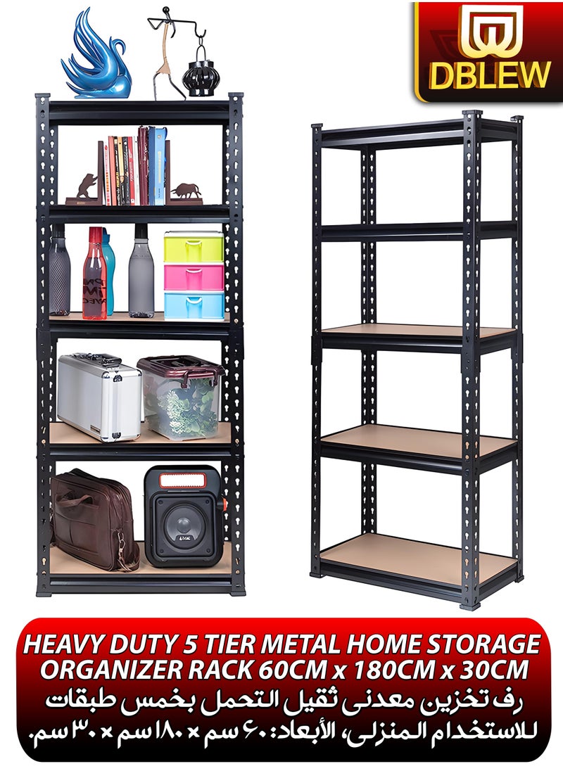 Adjustable 5 Layer Metal Rack Shelf Heavy Duty 5 Tier Shelving Unit Storage Organizer Boltless Utility Display Rack Tool and Equipment Shelf for Garage Home Office Kitchen Bathroom Warehouse Includes Rubber Hammer 60x180x30cm