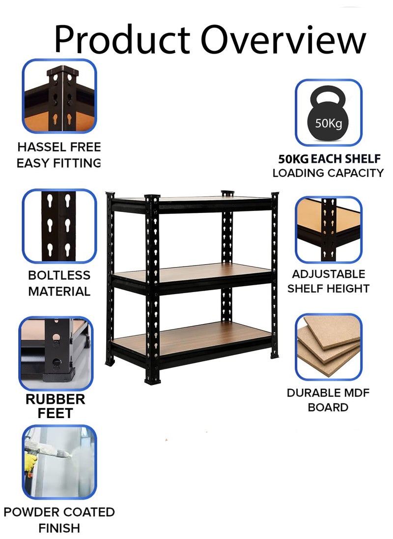 Adjustable 3 Layer Metal Rack Shelf Heavy Duty 3 Tier Shelving Unit Storage Organizer Boltless Utility Display Rack Tool and Equipment Shelf for Garage Home Office Kitchen Bathroom Warehouse Includes Rubber Hammer 60x100x30cm