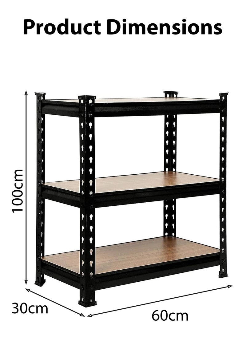 Adjustable 3 Layer Metal Rack Shelf Heavy Duty 3 Tier Shelving Unit Storage Organizer Boltless Utility Display Rack Tool and Equipment Shelf for Garage Home Office Kitchen Bathroom Warehouse Includes Rubber Hammer 60x100x30cm