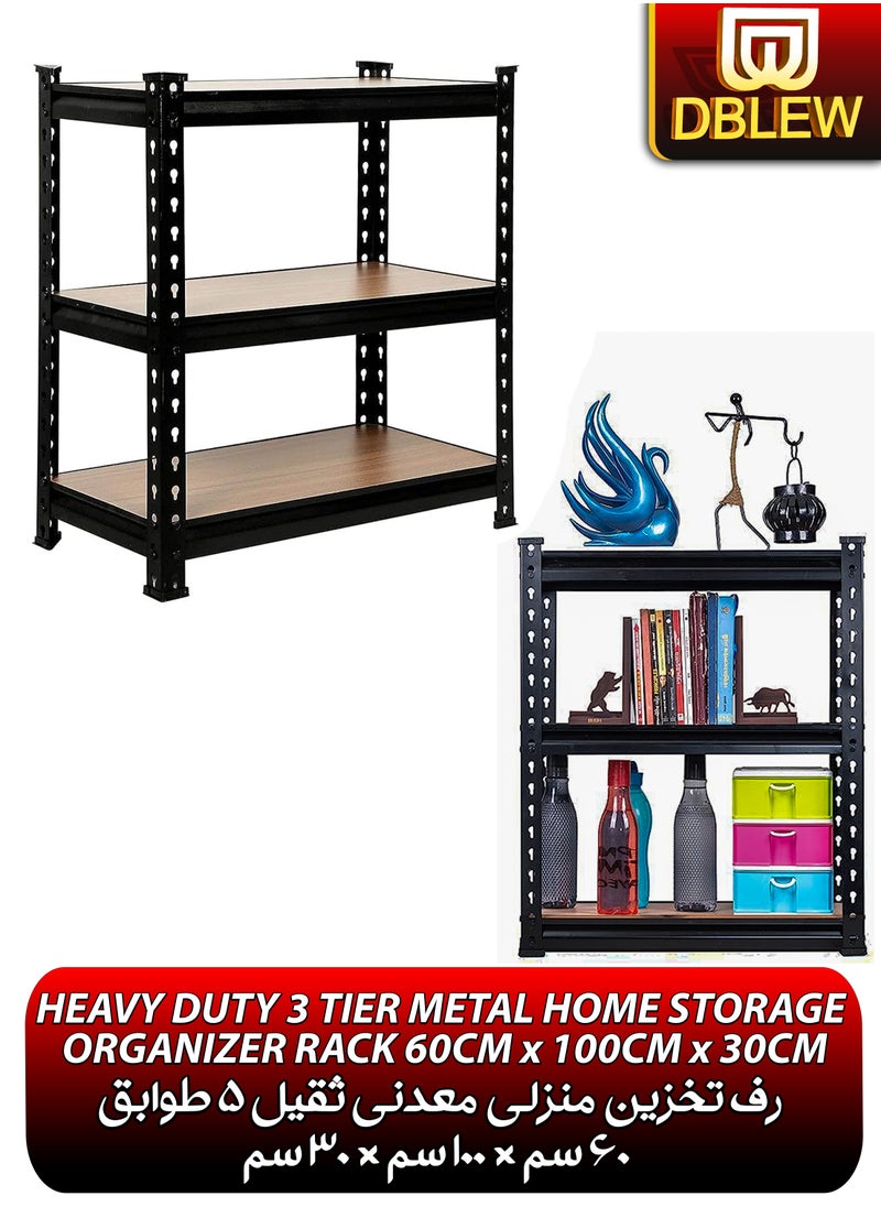 Adjustable 3 Layer Metal Rack Shelf Heavy Duty 3 Tier Shelving Unit Storage Organizer Boltless Utility Display Rack Tool and Equipment Shelf for Garage Home Office Kitchen Bathroom Warehouse Includes Rubber Hammer 60x100x30cm