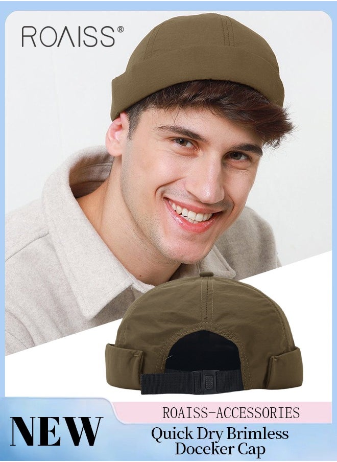 Men's Retro Brimless Cap, Summer Quick Dry Brimless Doceker Cap, Street Trend Fashion Dark Brown, Adjustable Size