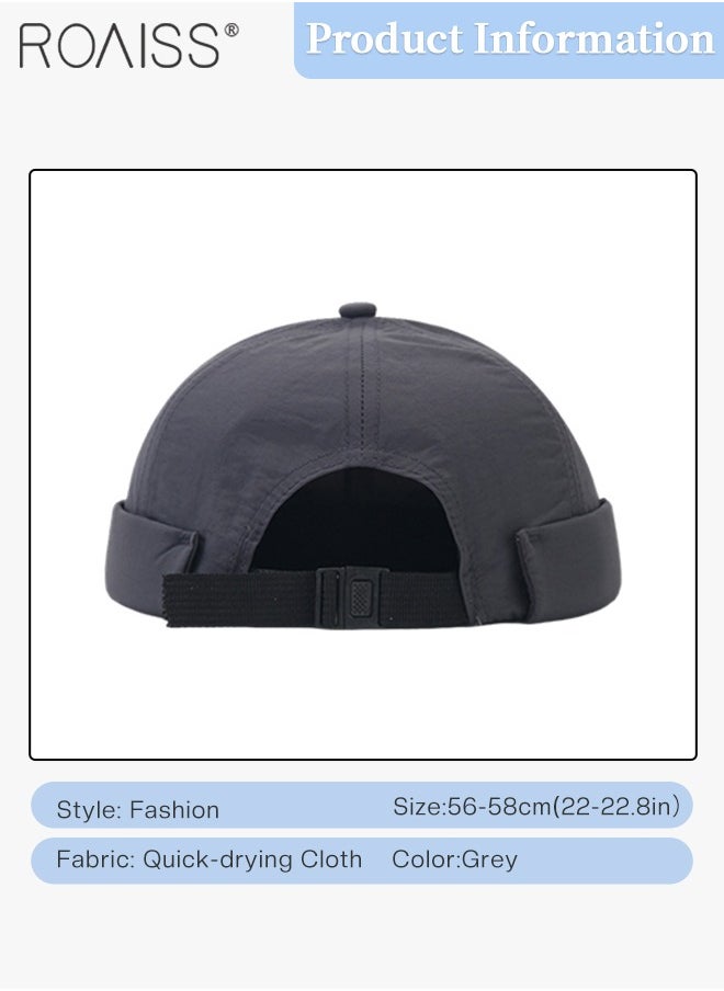 Men's Retro Brimless Cap, Summer Quick Dry Brimless Doceker Cap, Street Trend Cool Grey, Adjustable Size