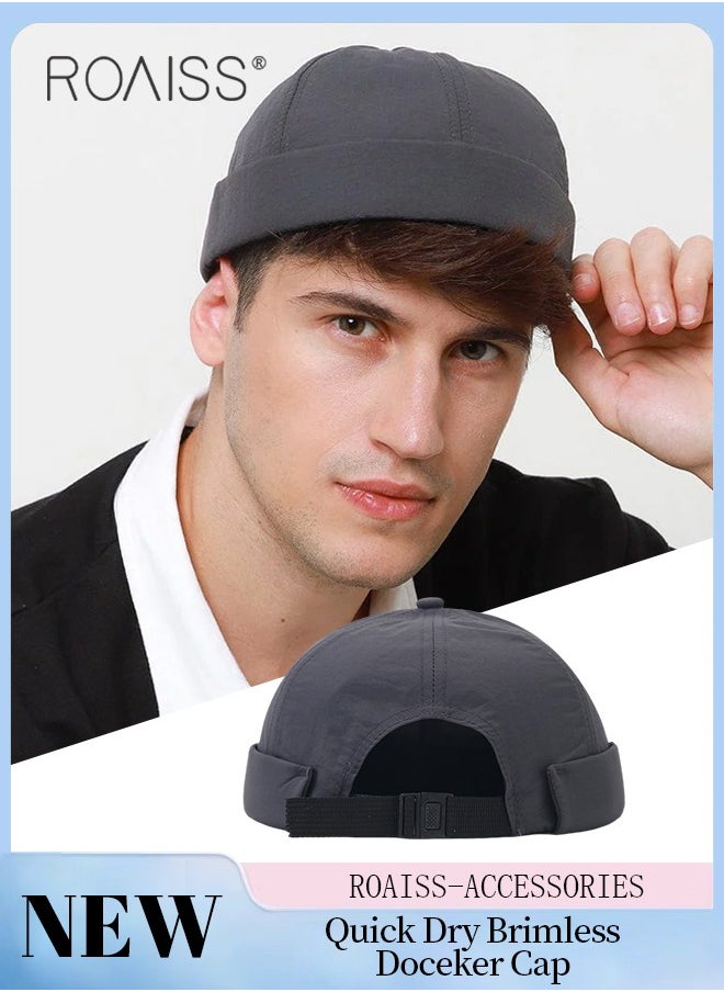 Men's Retro Brimless Cap, Summer Quick Dry Brimless Doceker Cap, Street Trend Cool Grey, Adjustable Size