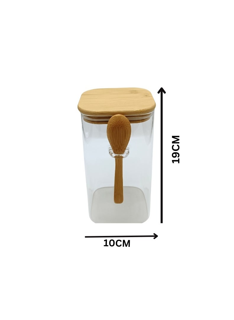 Liying Airtight Borosilicate Glass Jars 19x10cm with Bamboo Lids and Bamboo Spoons , Spice Jars Small Food Storage Containers for Kitchen, Home Decor (L)