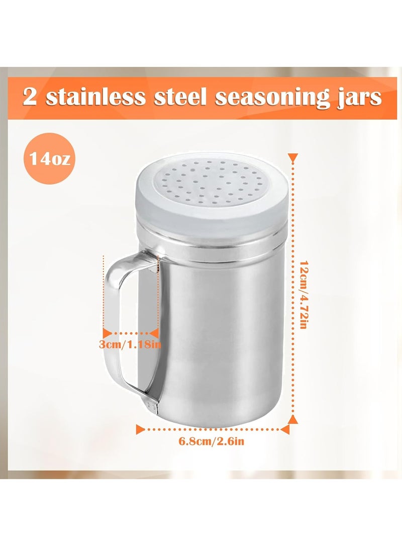 2Pcs Metal Salt Pepper Dredge Shakers Seasoning Jar Spice Shakers with Handle Hole And Cover(Large-14OZ)