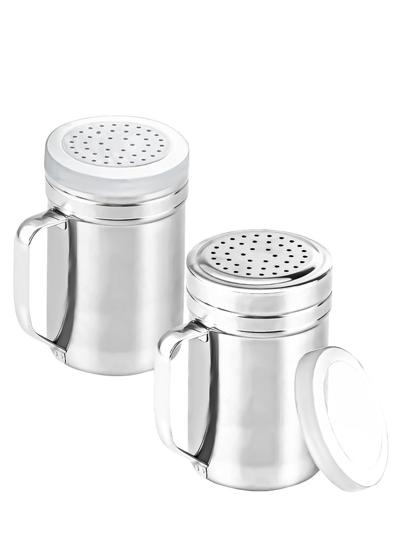 2Pcs Metal Salt Pepper Dredge Shakers Seasoning Jar Spice Shakers with Handle Hole And Cover(Large-14OZ)