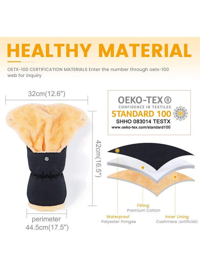 Faux Sheepskin Gloves For Stroller, Universal Winter Anti-Freeze Stroller Mittens, Waterproof Warm Extra Thick Handmuff For Stroller Accessories, Black