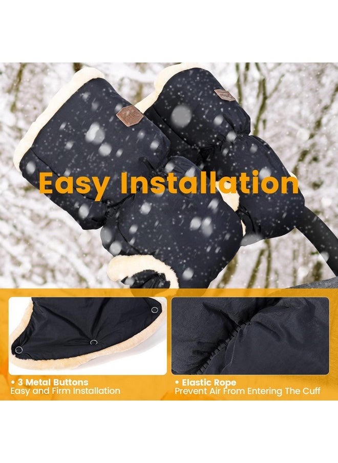 Faux Sheepskin Gloves For Stroller, Universal Winter Anti-Freeze Stroller Mittens, Waterproof Warm Extra Thick Handmuff For Stroller Accessories, Black
