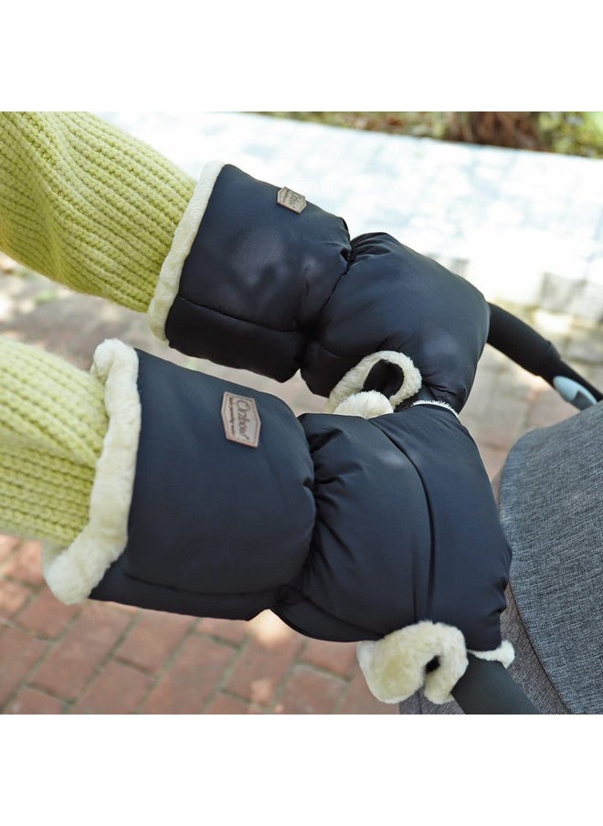 Faux Sheepskin Gloves For Stroller, Universal Winter Anti-Freeze Stroller Mittens, Waterproof Warm Extra Thick Handmuff For Stroller Accessories, Black