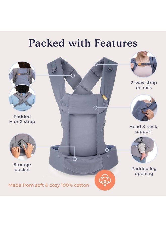 Gemini Newborn To Toddler-Front, Back And Hip Seat Carrier,Baby Carrier Backpack & Baby Front Carrier With Adjustable Seat,Ergonomic Baby Holder 7-35Lbs (Grey)