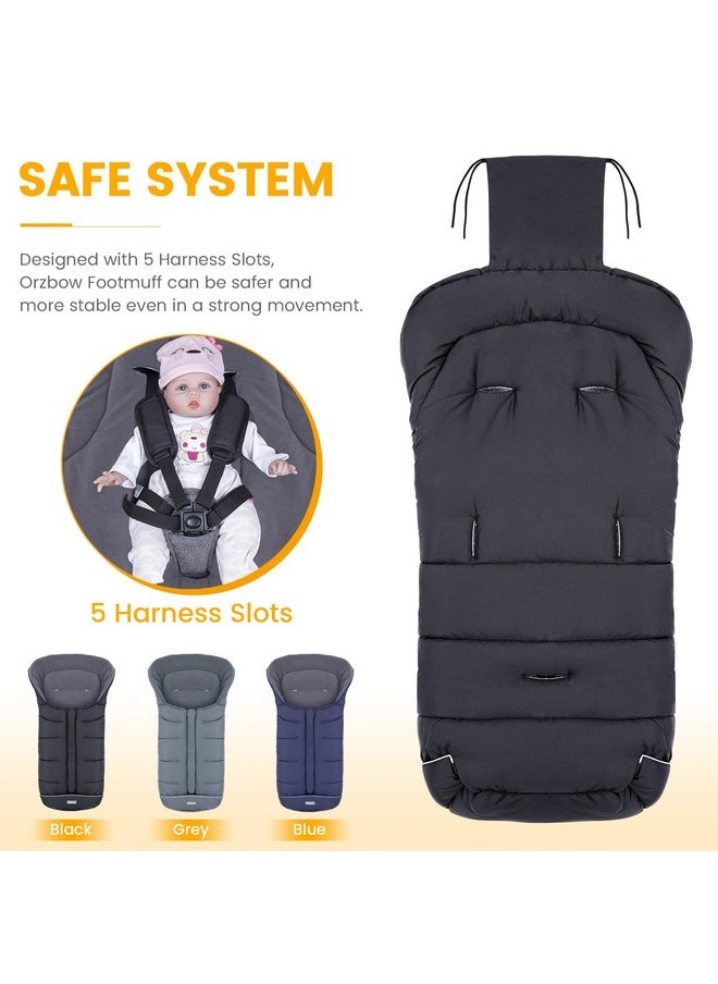 Universal Footmuff For Stroller, Winter Warm Baby Stroller Bunting Bag, Waterproof Windproof Warm Polar Fleece Lined For Toddler Stroller Sleeping Bag, Black