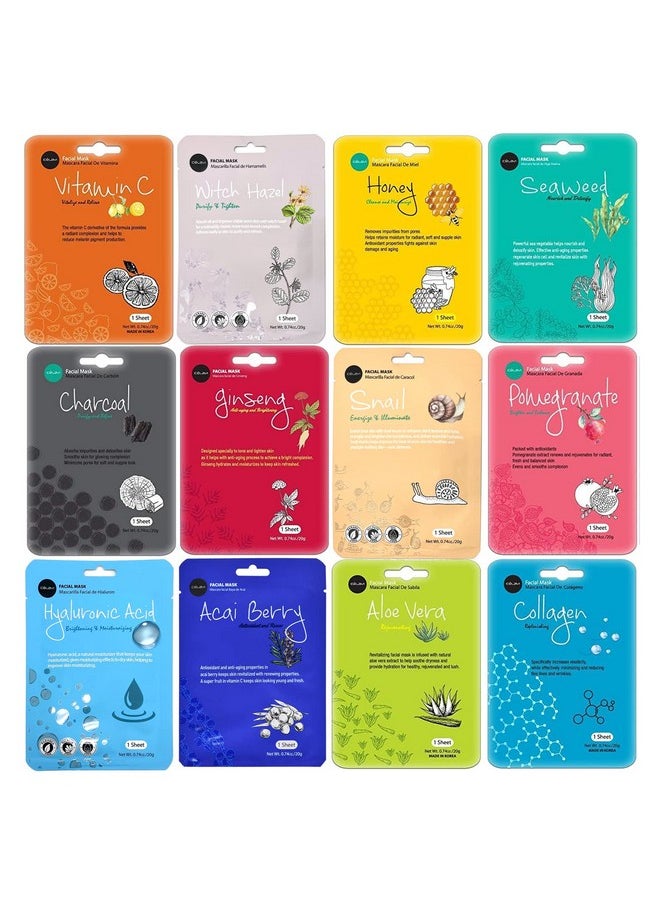 Celavi Essence Facial Face Mask K-Beauty Skincare Korea Skin Care Moisturizing 12 Pack C Set