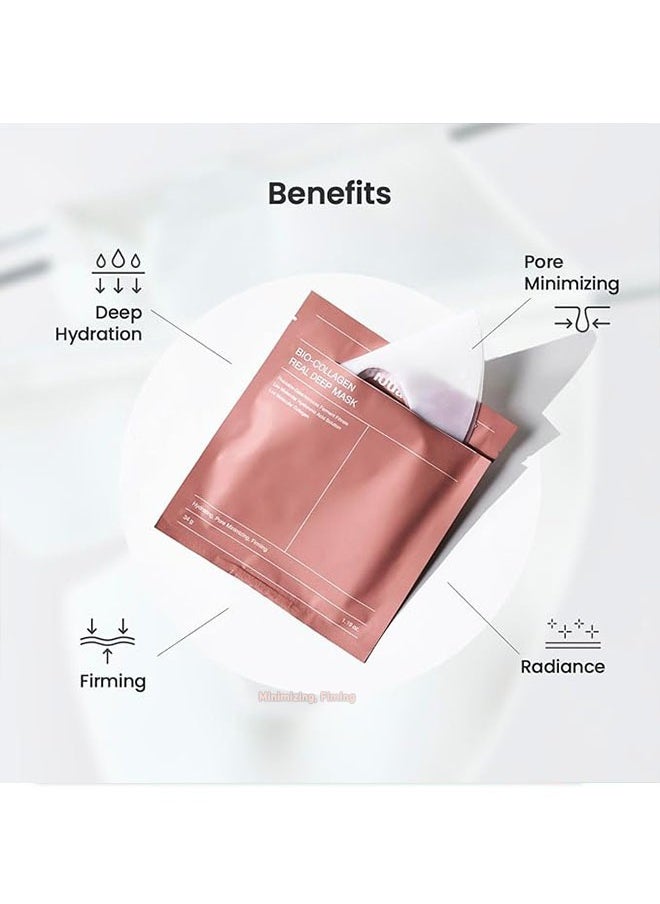 4 Patch Bio Collagen Real Deep Mask, Probiotios Galactomyces Ferment Filtrate, Low Molecular Hyaluronic Acid Solution, Low Molecular Collagen, Hydrating, Pore Minimizing, Firming