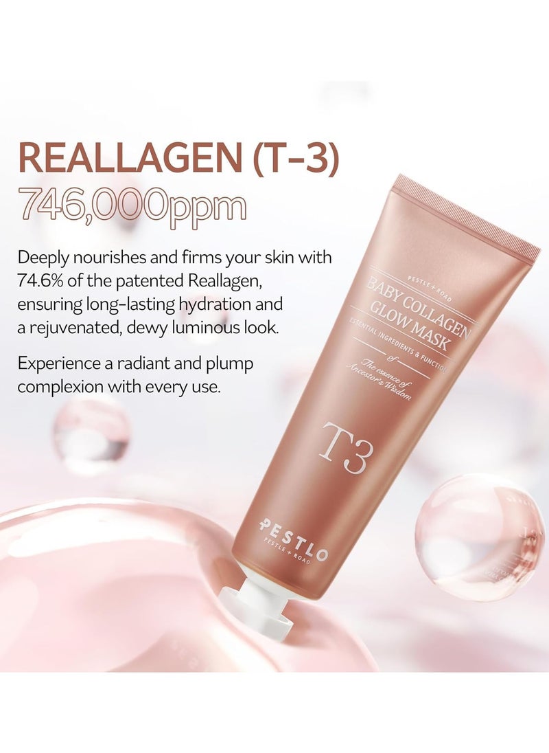 Baby Collagen Glow Mask - Korean Face Mask Skincare for Elasticity, Firmness, Radiant Skin, Pore Care, Infused with Reallagen, Aginon, Volufiline