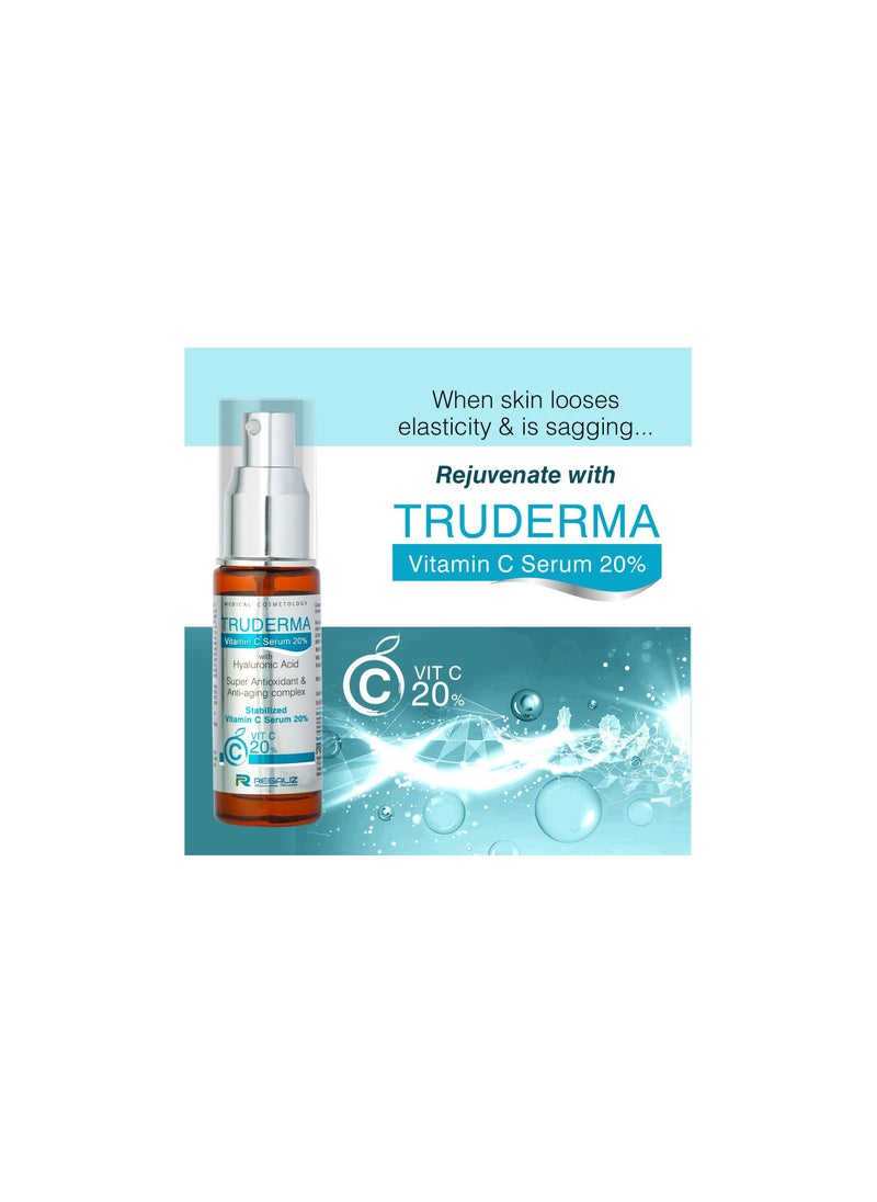 REGALIZ Truderma Vitamin C Serum 20% with Hyaluronic Acid | Anti-Aging, Brightening & Hydrating Formula | 20ml