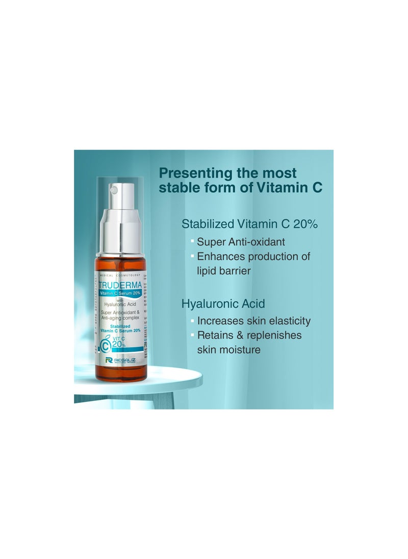 REGALIZ Truderma Vitamin C Serum 20% with Hyaluronic Acid | Anti-Aging, Brightening & Hydrating Formula | 20ml