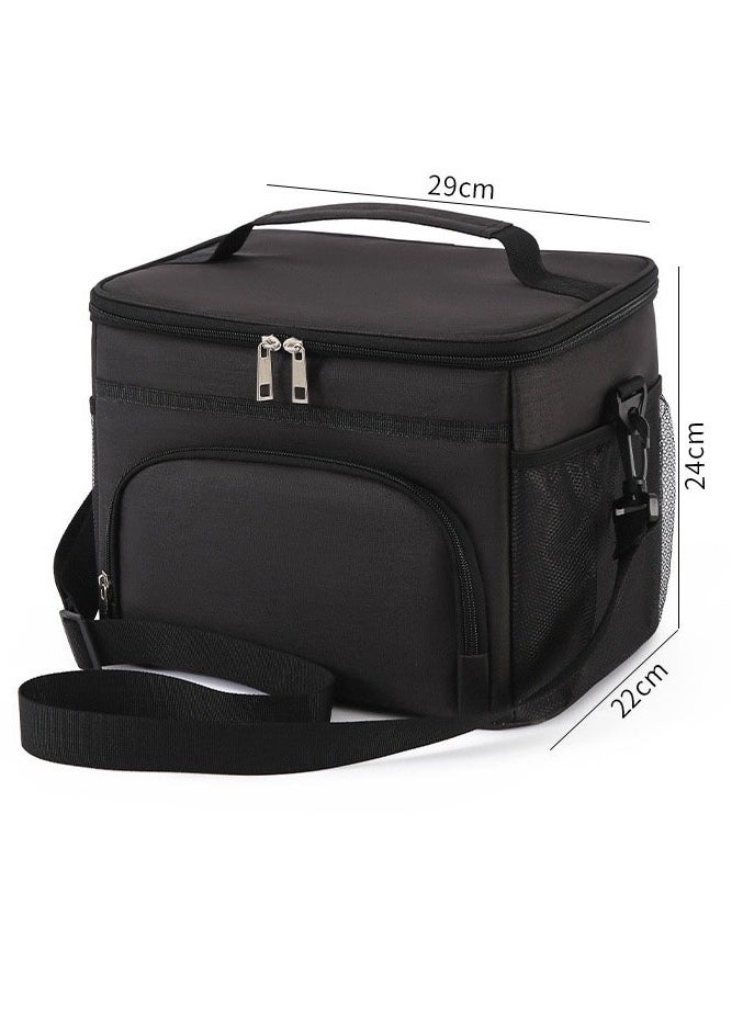 Lunch Box Bag Large Size with Shoulder Strap Perfect for Office Work School Outdoor and Picnic (Black)