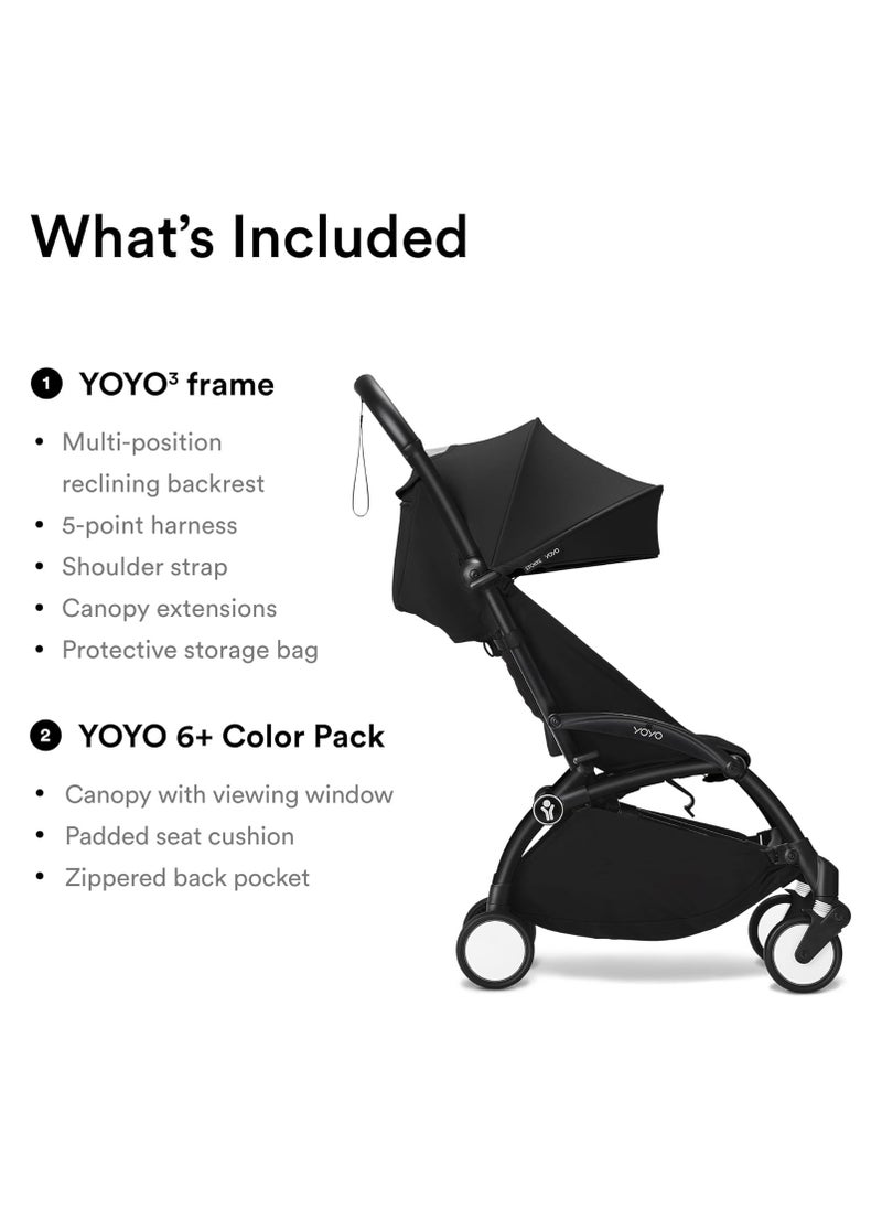 YOYO3 Complete Stroller Set - Black Frame With Colour Pack, 6+ Months - Black