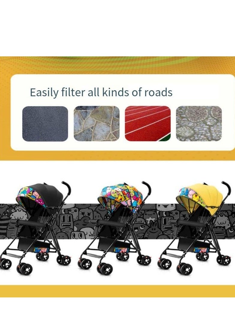 Baby Stroller, Folding Compact Travel Stroller, Small Children's Stroller with Adjustable Backrest, Footrest, Storage Basket and Extra-Large Canopy Cup Holder Black