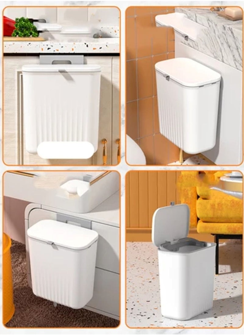 9L Kitchen Compost Bin with Lid, Hanging Trash Can for Kitchen Cabinet Door, Under Sink Dust bin, Garbage Bin for Bathroom, Wall Mounted Trash Bin, Kitchen Counter Waste Bin.