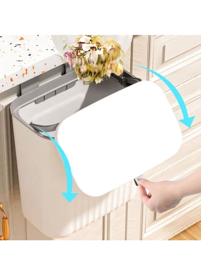 9L Kitchen Compost Bin with Lid, Hanging Trash Can for Kitchen Cabinet Door, Under Sink Dust bin, Garbage Bin for Bathroom, Wall Mounted Trash Bin, Kitchen Counter Waste Bin.