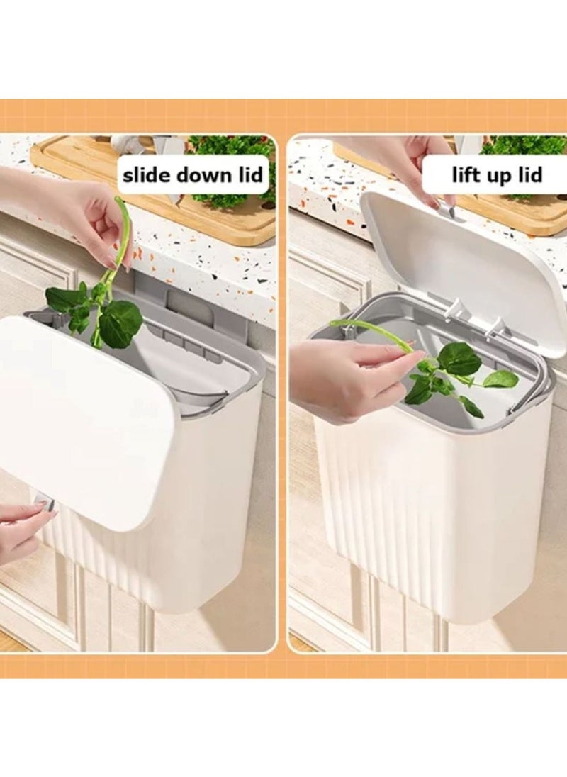 9L Kitchen Compost Bin with Lid, Hanging Trash Can for Kitchen Cabinet Door, Under Sink Dust bin, Garbage Bin for Bathroom, Wall Mounted Trash Bin, Kitchen Counter Waste Bin.