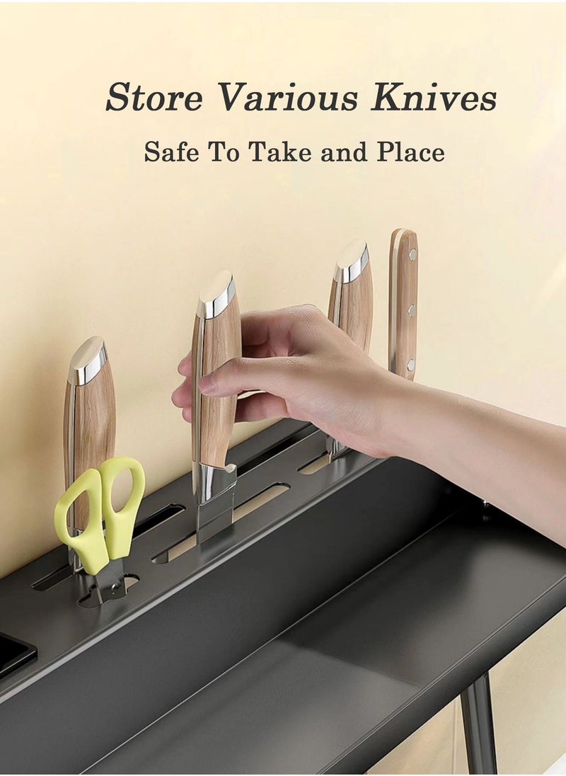 Kitchen Knife and Spice Rack, Glue Installation Spoon Knife Organizer, Stainless-Steel Knife Holder, HeavyDuty Wall Mounted Spice Organizer, Kitchen Cutlery Organizer