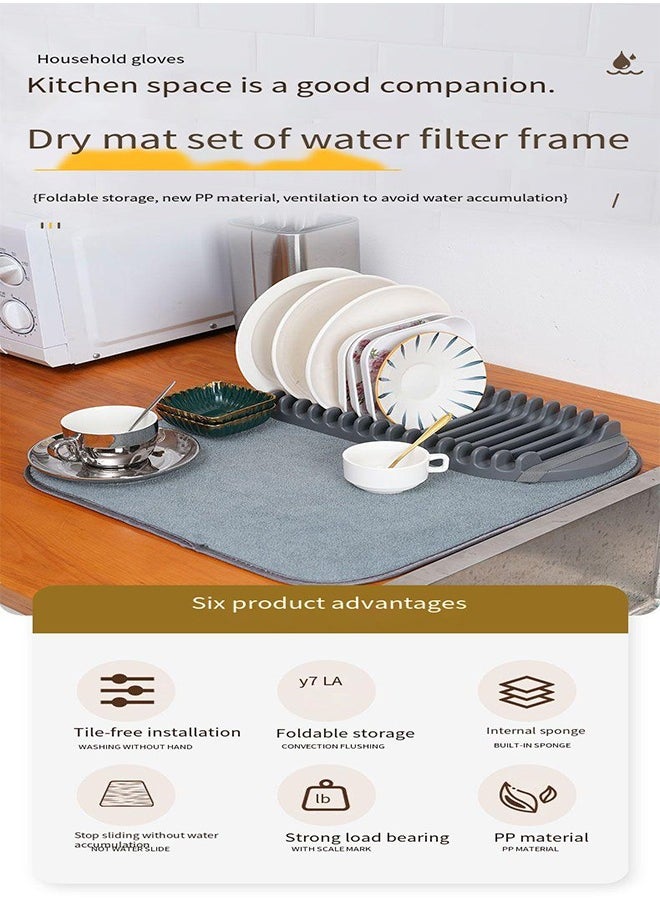 Rack and Microfiber Dish Drying Mat Space Saving Lightweight Design Folds Up for Easy Storage Mini Charcoal