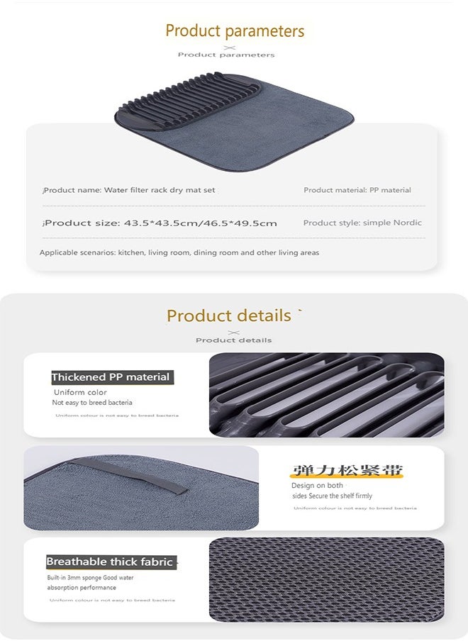 Rack and Microfiber Dish Drying Mat Space Saving Lightweight Design Folds Up for Easy Storage Mini Charcoal