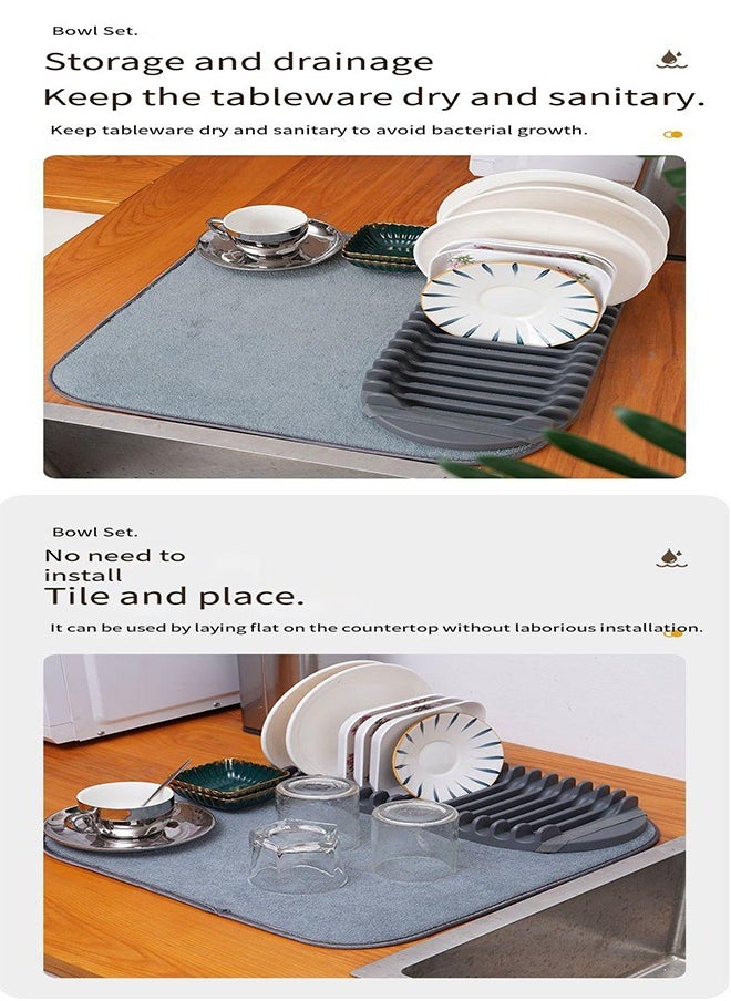 Rack and Microfiber Dish Drying Mat Space Saving Lightweight Design Folds Up for Easy Storage Mini Charcoal