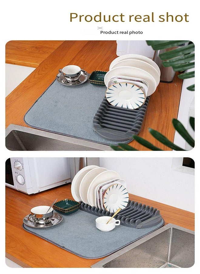 Rack and Microfiber Dish Drying Mat Space Saving Lightweight Design Folds Up for Easy Storage Mini Charcoal