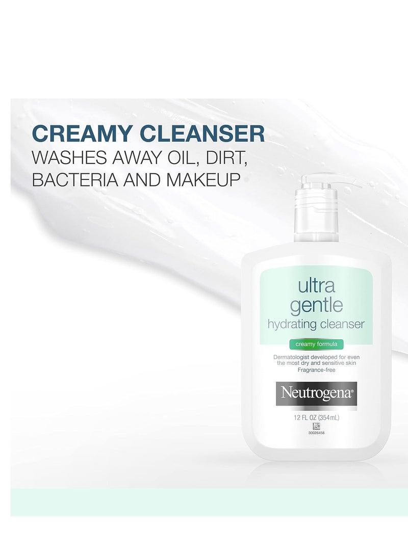 Ultra Gentle Hydrating Facial Cleanser, Non-Foaming Face Wash for Sensitive Skin, Gently Cleanses Face Without Over Drying, Oil-Free, Soap-Free, Fragrance-Free, 12 fl. Oz 354 mlml